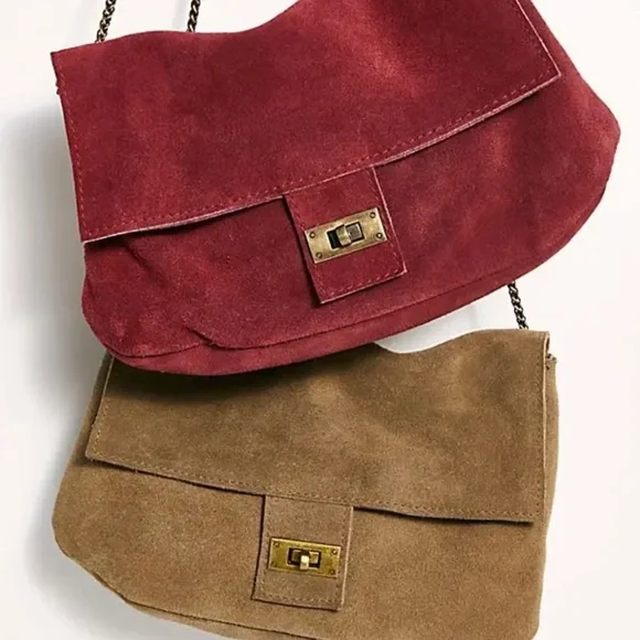 NWT Free People Slouchy Suede Chain Shoulder Bag Color: Burnt Bowen MSRP $58 - Picture 8 of 16